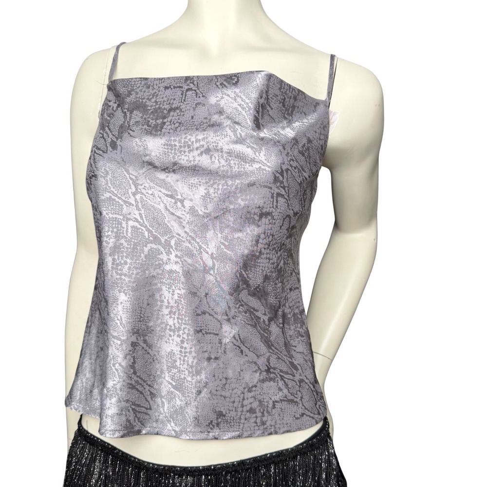 WAYF Cami Tank Top Silver Snakeskin Cowl Neck Y2K Glam Spaghetti Strap Size XS